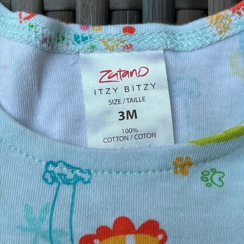 ZUTANO Infant 3mo Short Sleeve Romper Safari Zoo Animals Cotton Unisex Blue EUC - Picture 5 of 6